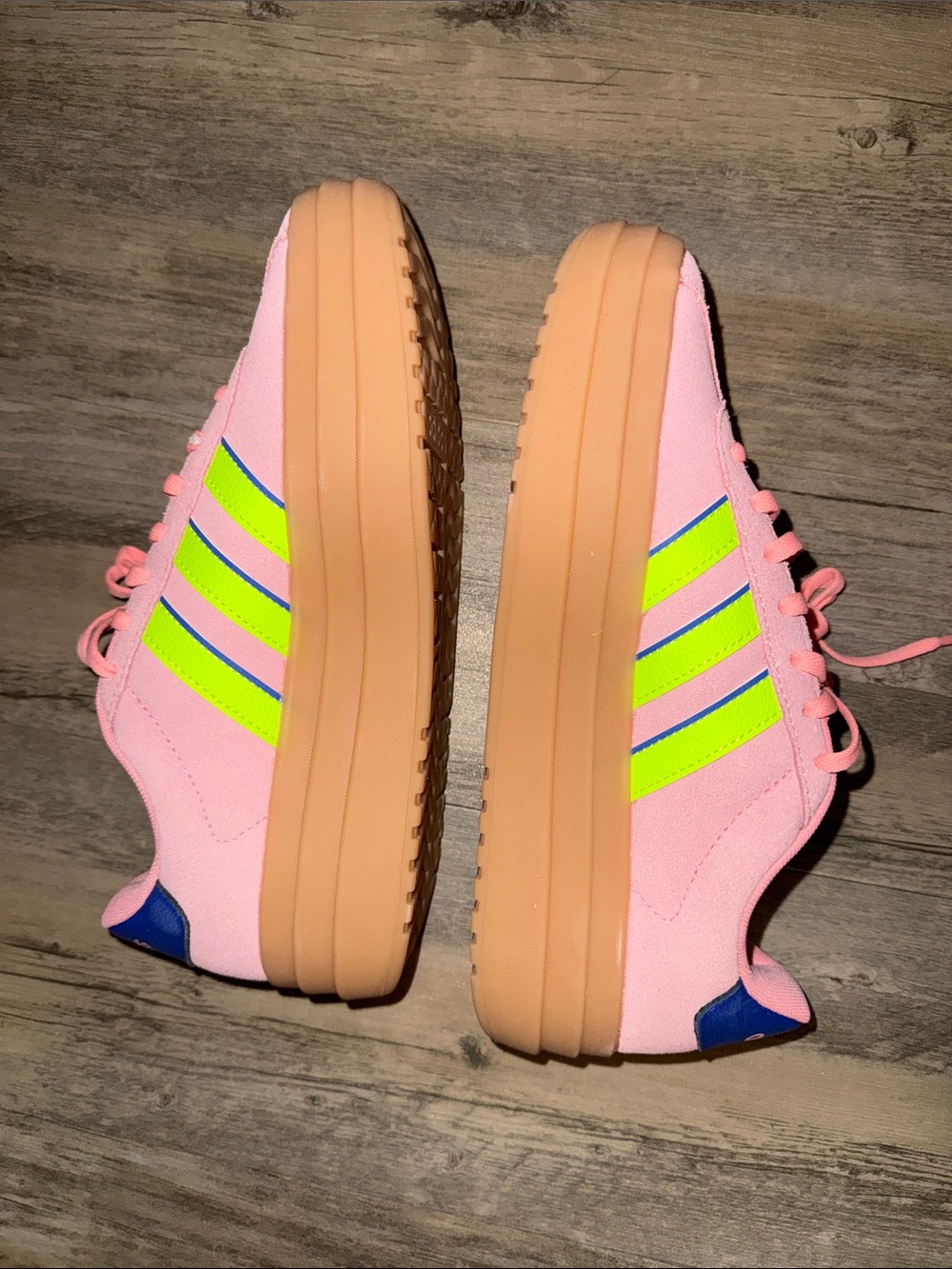 adidas Pink Sneakers with Neon Green Stripes